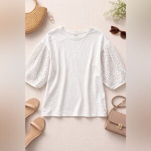 A New Day White Eyelet Sleeve Cotton | Top XL